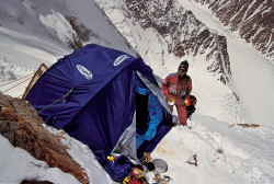 Christian Kuntner at Camp II on the North Ridge of K2 (8.611 m), China